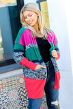*ONLINE ONLY*  Face The Day Magenta & Hunter Green Two Tone Cardigan