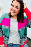 *ONLINE ONLY*  Face The Day Magenta & Hunter Green Two Tone Cardigan