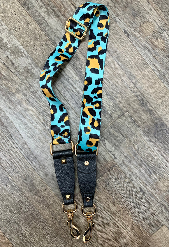 Adjustable Purse Strap- Turquoise/Yellow Leopard