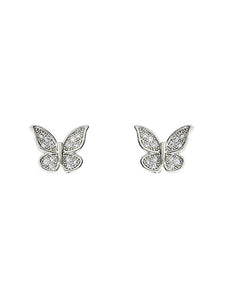 Rhinestone Butterfly Stud Earrings- Silver