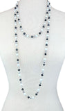 (WS) 60” Beaded Wrap Necklace- Black, White, & Silver Mix