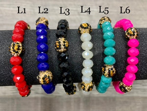 Leopard Accented Bead Bracelets - Multiple Colors