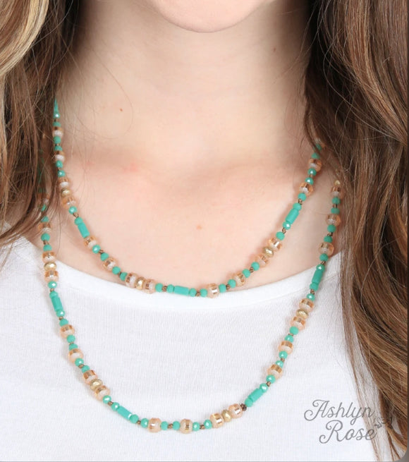 Daya’s Double Wrap Beaded Necklace, Turquoise & Gold