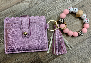 Beaded Keyring With Cardholder- Multiple Colors