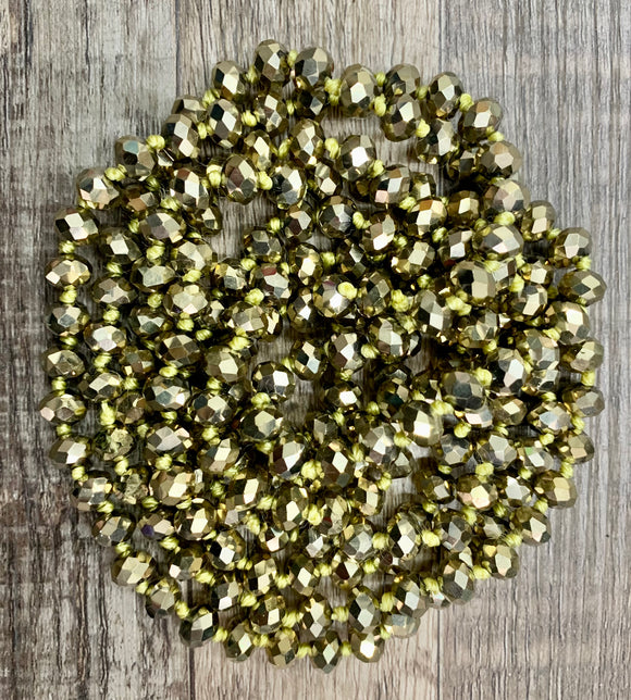 (WS) 60” Beaded Wrap Necklace- Metallic Light Gold