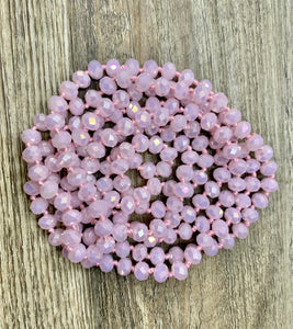 (WS) 60” Beaded Wrap Necklace- Baby Pink Ab