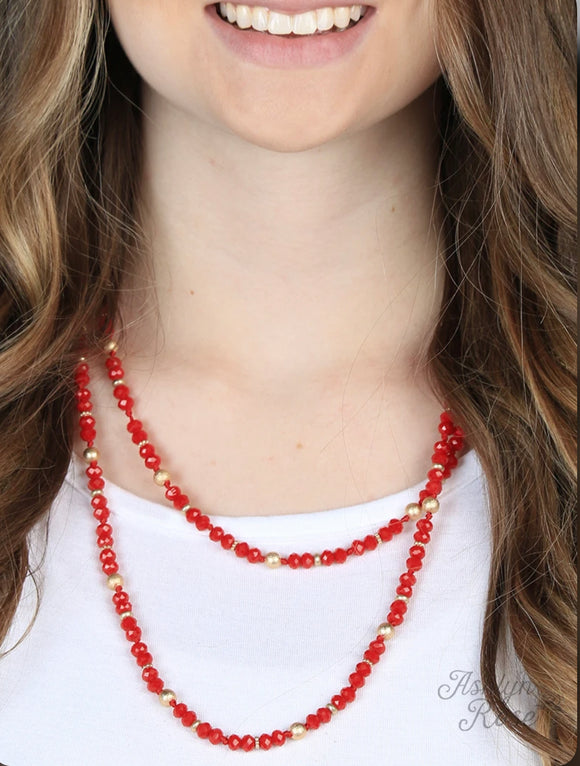 Rae’s Red Beaded Necklace with Ornate Gold Accents