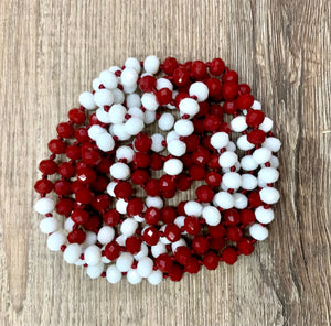 (WS) 60” Beaded Wrap Necklace- White/Crimson