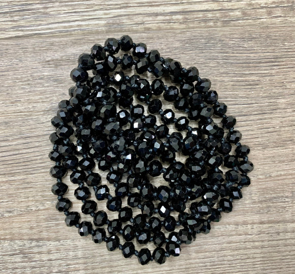 (WS) 60” Beaded Wrap Necklace-  Black