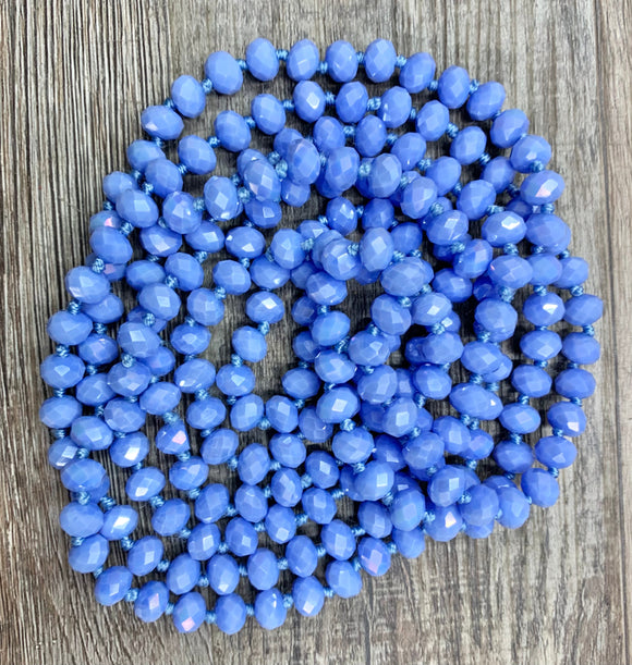 60” Beaded Wrap Necklace- Periwinkle Blue Ab