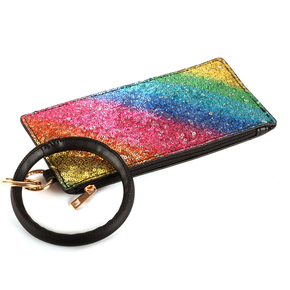 Bangle Keyring Rainbow Sequin Wristlet Wallet