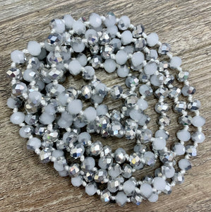 (WS) 60” Beaded Wrap Necklace- Chromed White