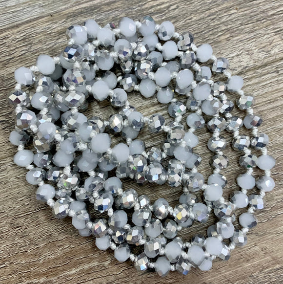 60” Beaded Wrap Necklace- Chromed White