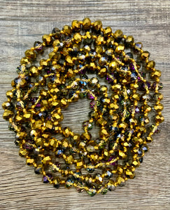 (WS) 60” Beaded Wrap Necklace- Gold Graphite