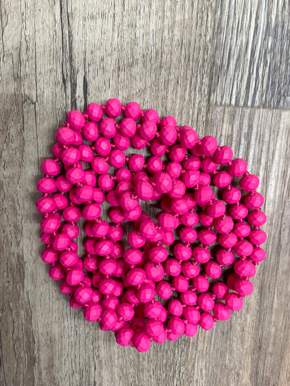 60” Beaded Wrap Necklace- Matte Pink