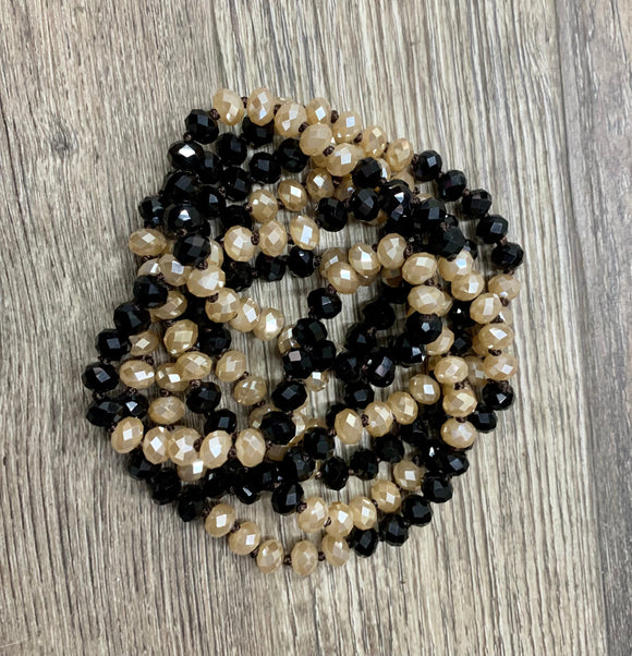 (WS) 60” Beaded Wrap Necklace- Champagne Black