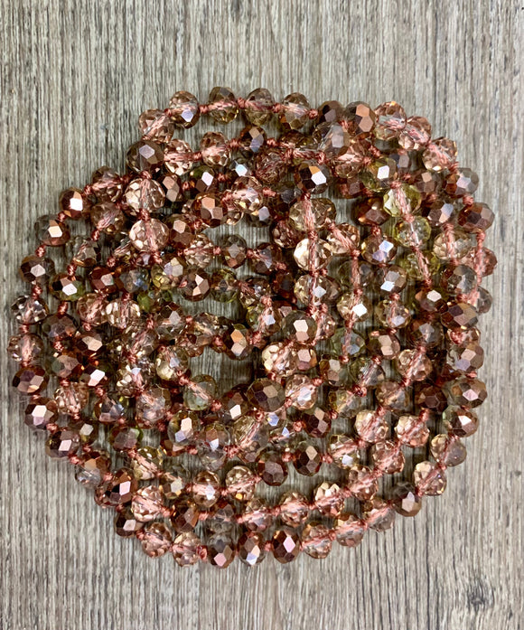 (WS) 60” Beaded Wrap Necklace- Rose Gold