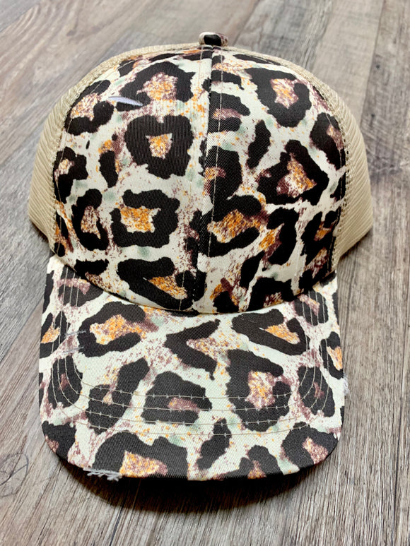 Leopard Messy Bun Ponytail Hat 2