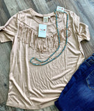 "Just Right" Western Fringe Tee- Brown