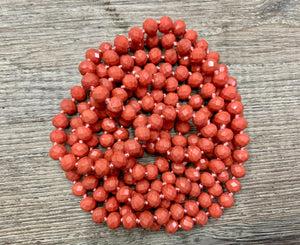 (WS) 60” Beaded Wrap Necklace- Coral