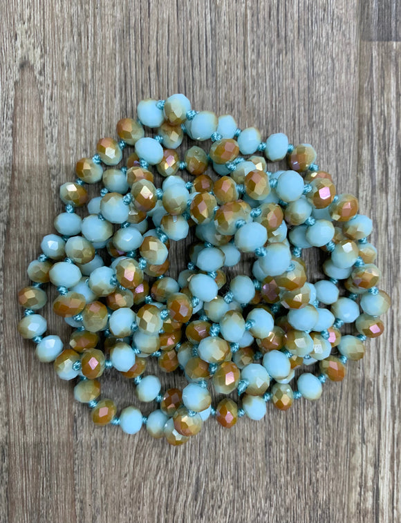 (WS) 60” Beaded Wrap Necklace- Sand and Sea