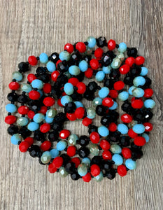 (WS) 60” Beaded Wrap Necklace- Red, Black, & Blue Mix