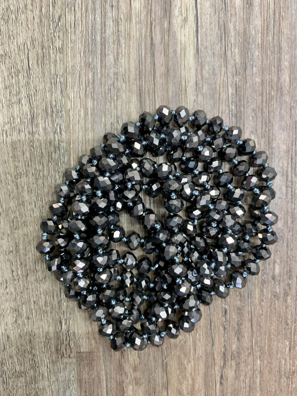 (WS) 60” Beaded Wrap Necklace- Hematite