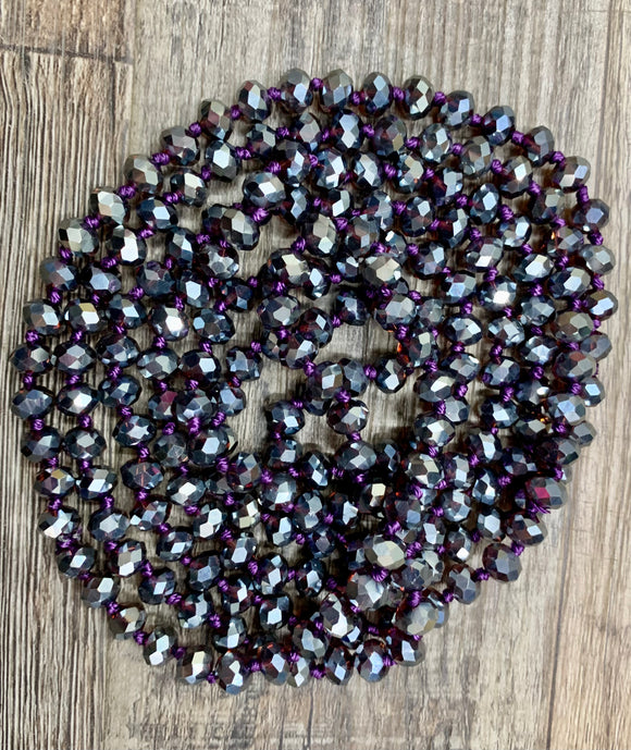 (WS) 60” Beaded Wrap Necklace- Silver Plum