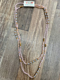 Double Wrap Beaded Necklace- Light Pink and Grey