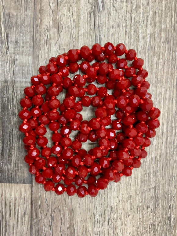 (WS) 60”  Beaded Wrap Necklace- Crimson