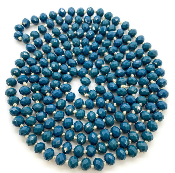 (WS) 60” Beaded Wrap Necklace- Marine Blue