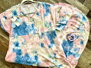 Tie Dye Maxi Dress w/Pockets- Pink & Blue