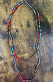 Double Wrap Beaded Necklace- Red, Grey, & Topaz