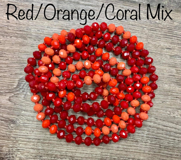 (WS) 60” Beaded Wrap Necklace- Red/Orange/Coral Mix