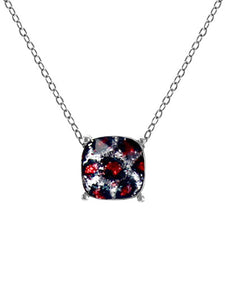 Red Leopard Cushion Cut Necklace- Available in Silver & Gold!