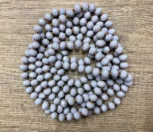 (WS) 60” Beaded Wrap Necklace- Grey on Brown