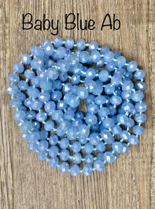 (WS) 60” Beaded Wrap Necklace- Baby Blue Ab