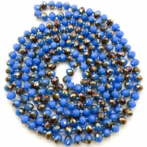 (WS) 60” Beaded Wrap Necklace- Blue Pewter