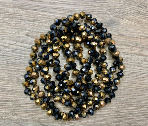 (WS) 60” Beaded Wrap Necklace- Black/Gold Mix