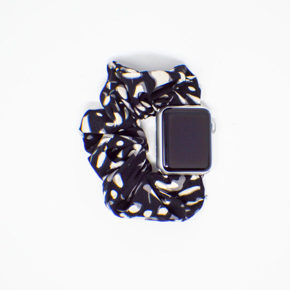 Scrunchie Smart Watch Band- Black w/White Spots