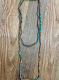 Double Wrap Beaded Necklace- Teal and Quartz