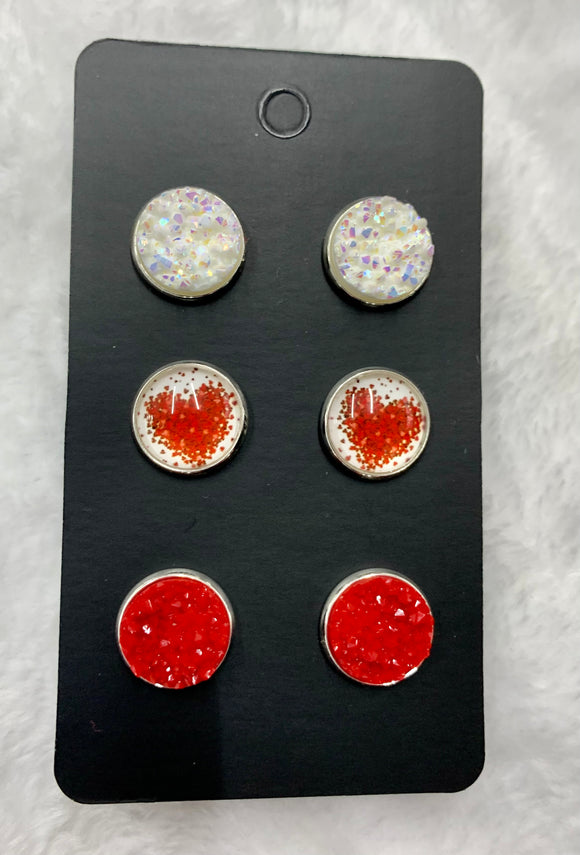 (WS) Valentines 3 Pair Earring Sets- Hearts