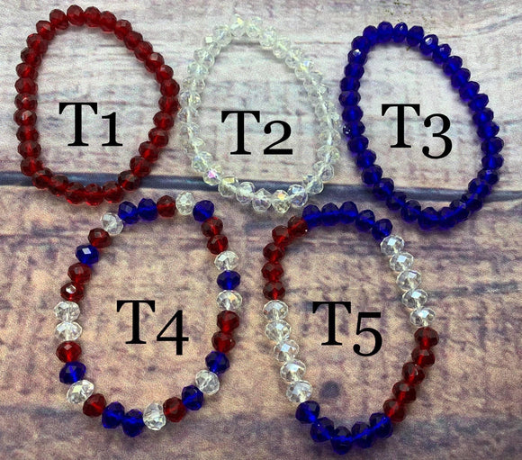 (WS) Bead Bracelet Singles- Red, White, and Blue Transparents