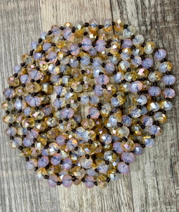 60” Beaded Wrap Necklace- Clear Frost/Champagne Mix on Brown