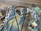Tie Dye/Leopard Maxi Dress w/Pockets- Blue & Green