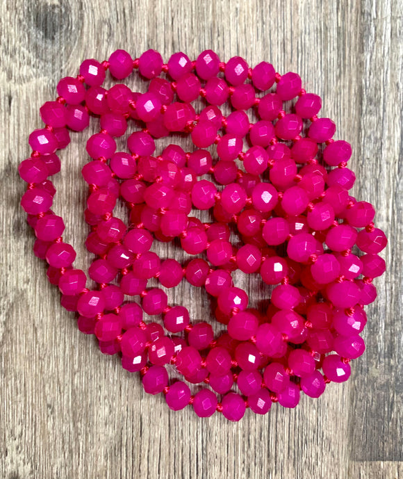 (WS) 60” Beaded Wrap Necklace- Barbie Pink