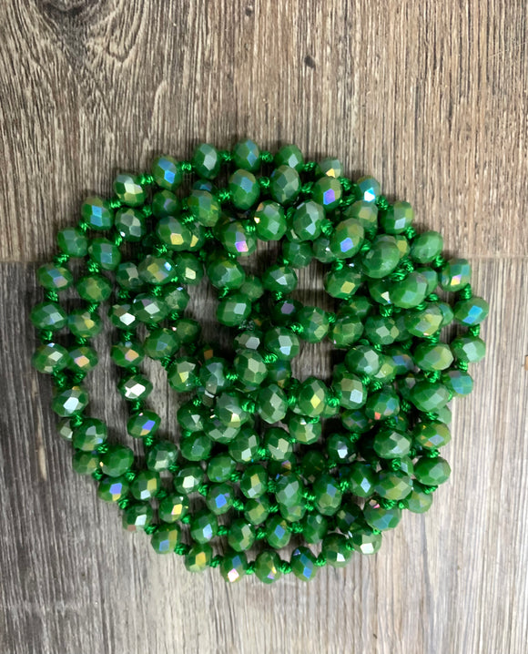 60” Beaded Wrap Necklace- Moss Green Ab