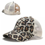 Leopard Print Messy Bun Hat