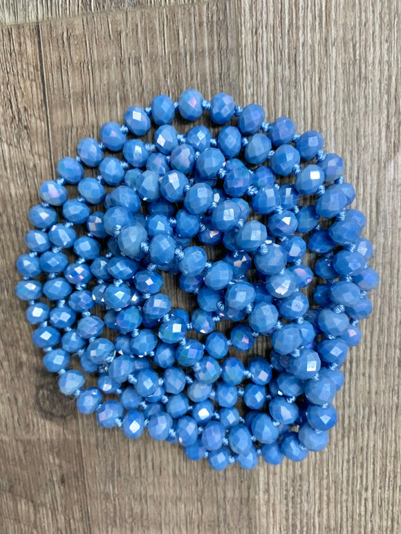 (WS) 60” Beaded Wrap Necklace- Blue Ab