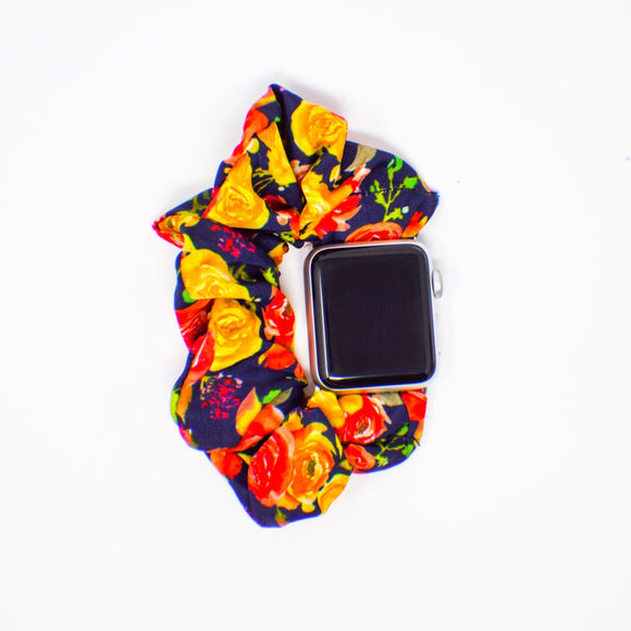 Scrunchie Smart Watch Band- Navy Floral